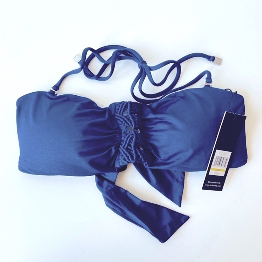 NWT dolce vita navy bandeau bikini padded top crochet bow halter strap new